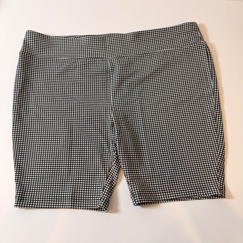 Terra & Sky Womens 3X Gingham Bike Shorts High Rise 9 Inseam Black White Plus
